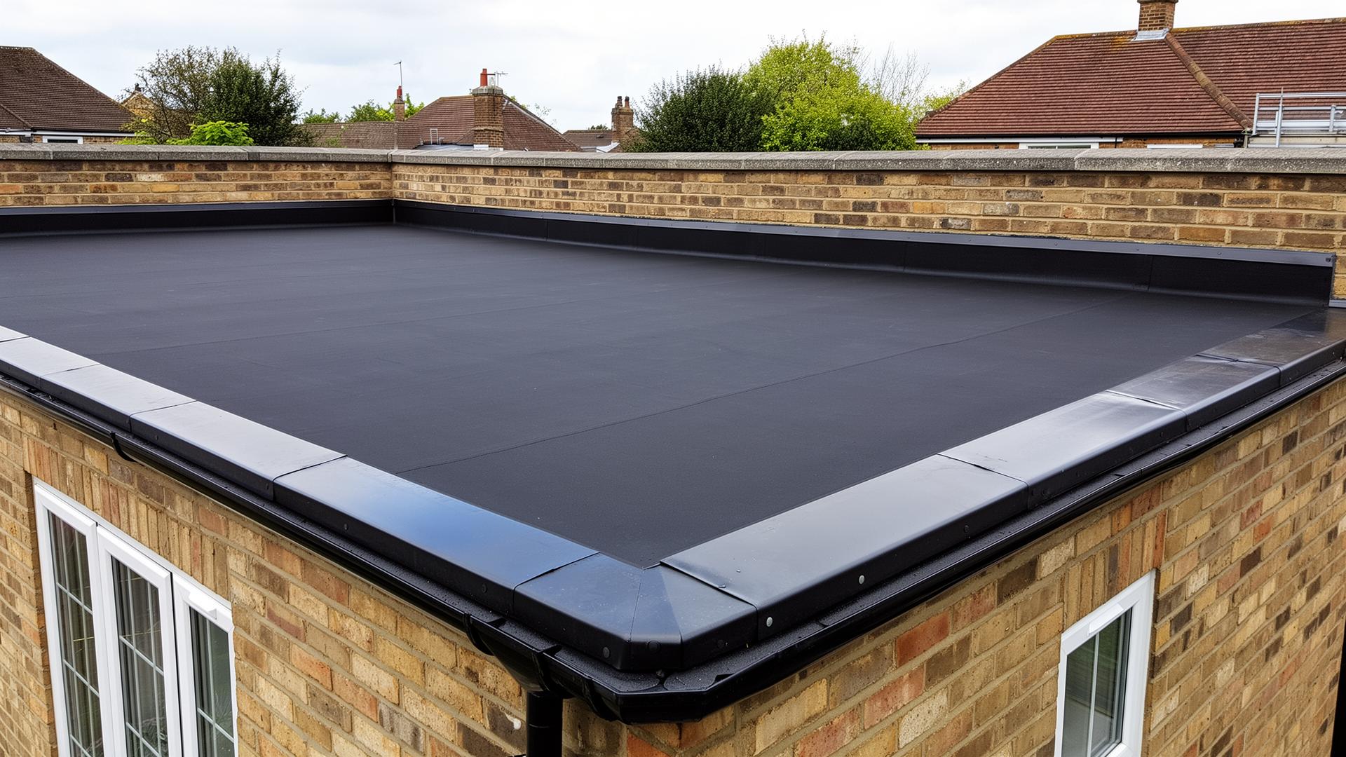 Flat Roofing in Worcester — Newly installed EPDM rubber flat roof on a residential extension with neat edge trim