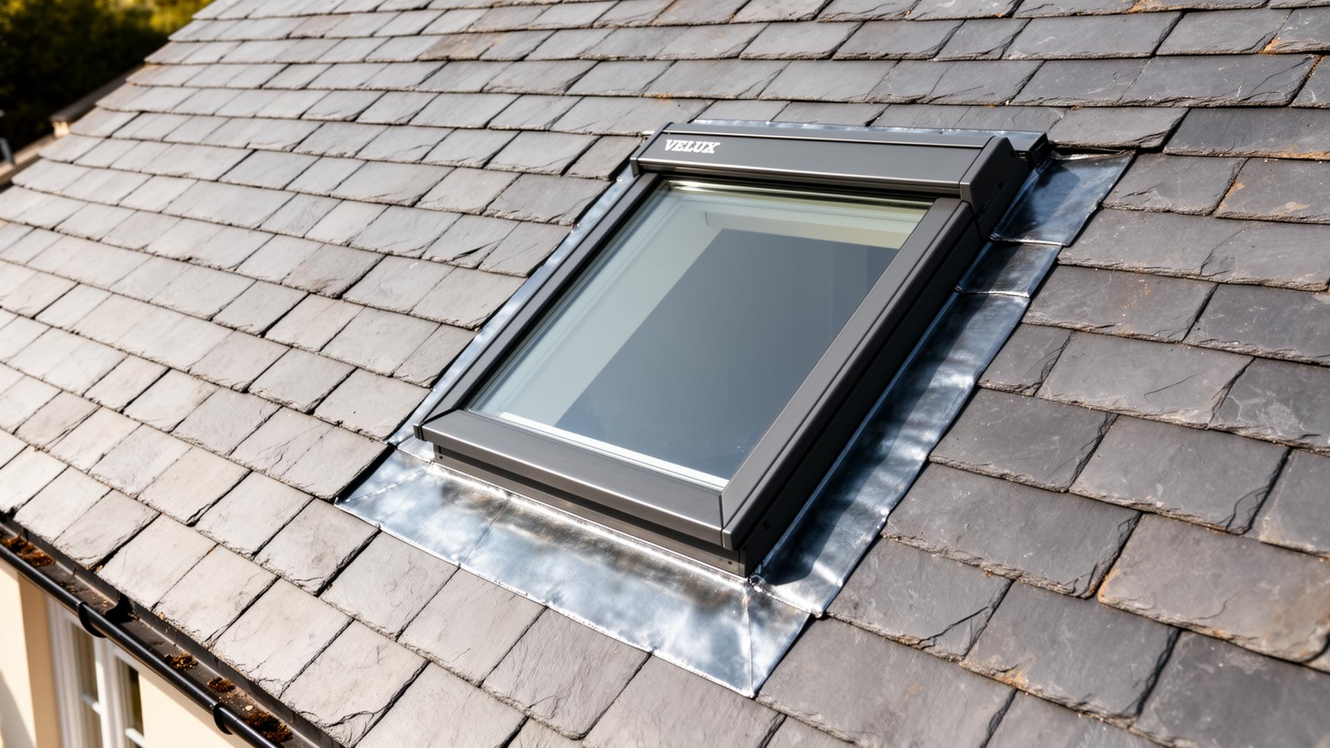 Velux & Skylight Installation in Worcester — Velux roof window neatly set into a slate pitched roof with new lead flashing kit